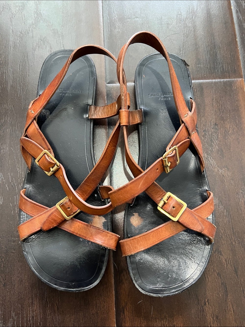 Saint Laurent Brown Leather Sandals, size 38.5